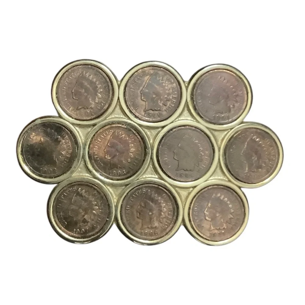 Vintage Early 1900s Cluster Indian Head Pennies Belt Buckle